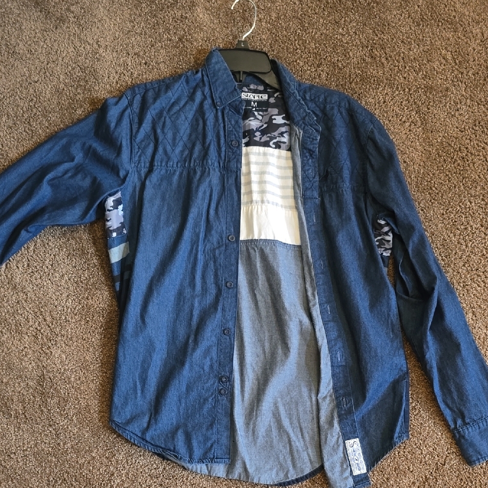 Staple Blue Button Down Shirt with Camo Detail
